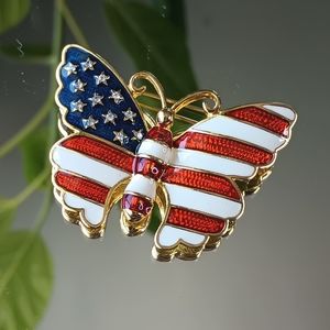 Vintage Joan Rivers Butterfly American Flag 4th of July Pin